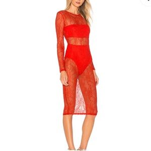 h:ours Red Lace Midi Dress xs